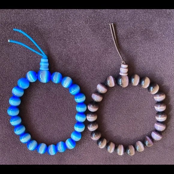 CATS EYE Bead Stretch Bracelets Blue & Lavendar